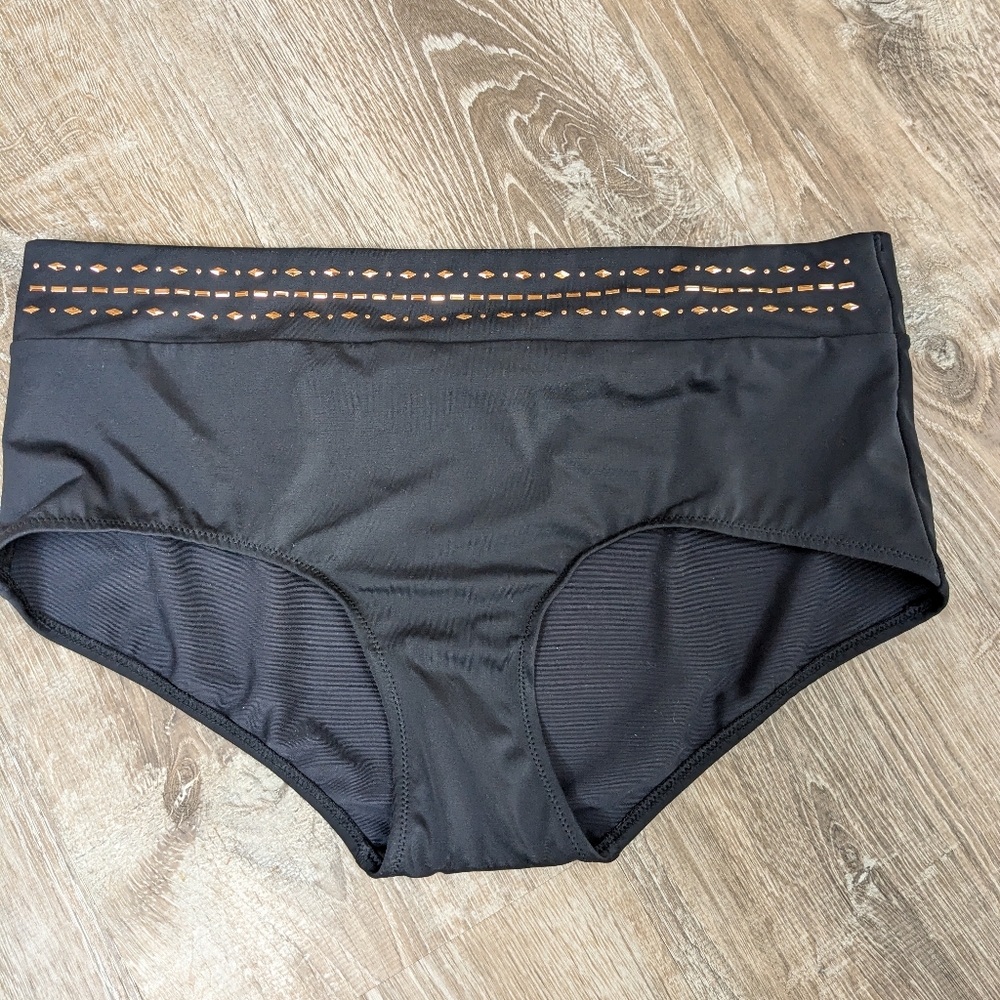NEW Swimsuits For All Black Bikini Bottom with Rose Gold Waist Size 16